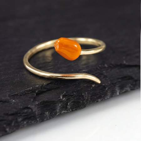 Sterling Gold Plated Orange Tulip Wrap Ring, Adjustable Enamel Flower Jewelry